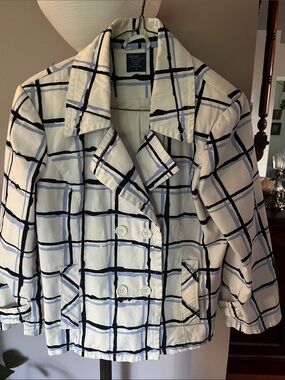 Jockey White and Navy Windowpane Double-Breasted Blazer-Cotton Spandex